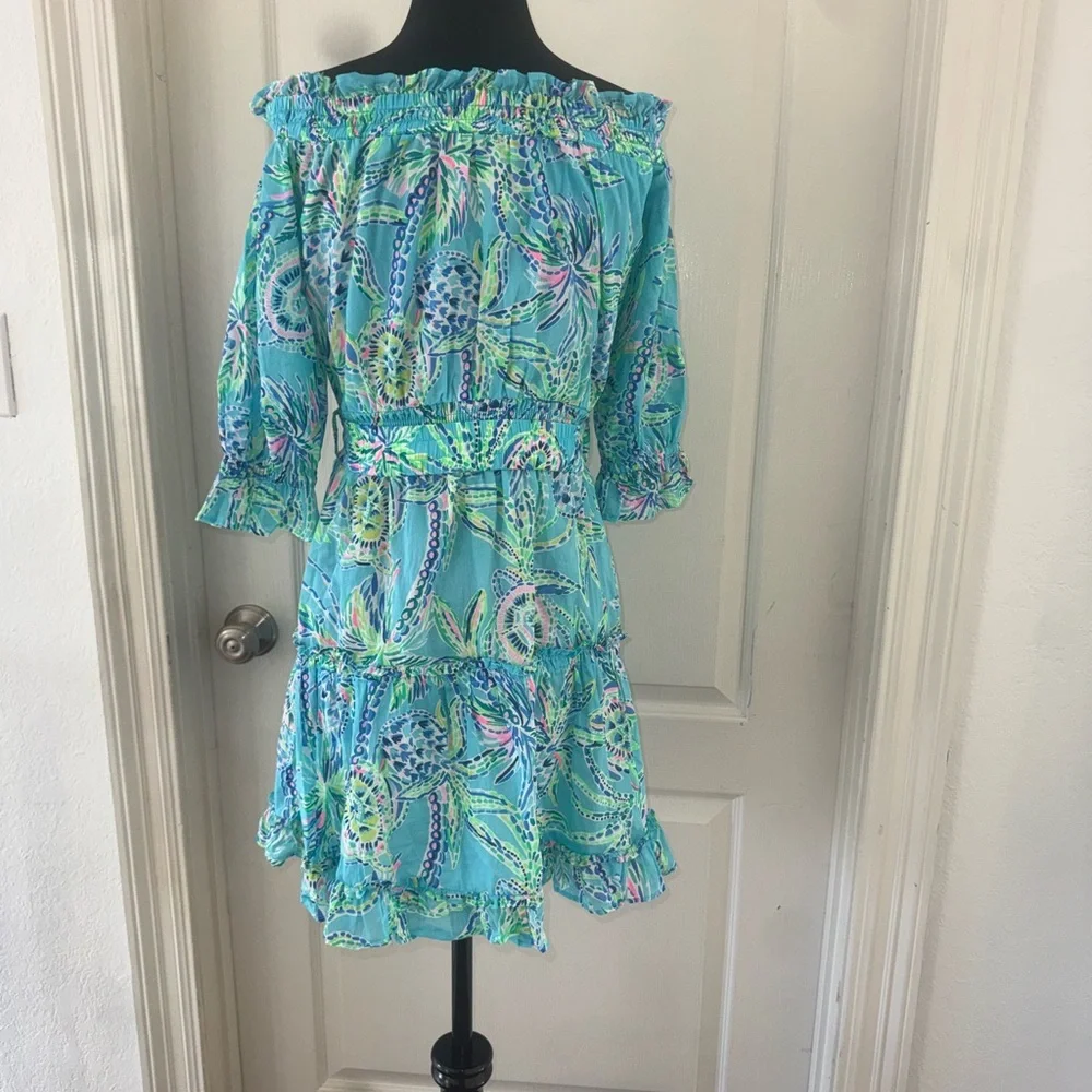 Lilly Pulitzer Sz XS Louisa off the shoulder Dress Turtle Season - Picture 9 of 15